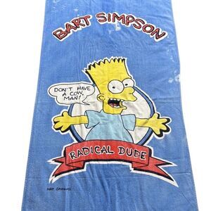 1990 Vintage Bart Simpson Radical Dude Blue Swim Towel Beach Pool